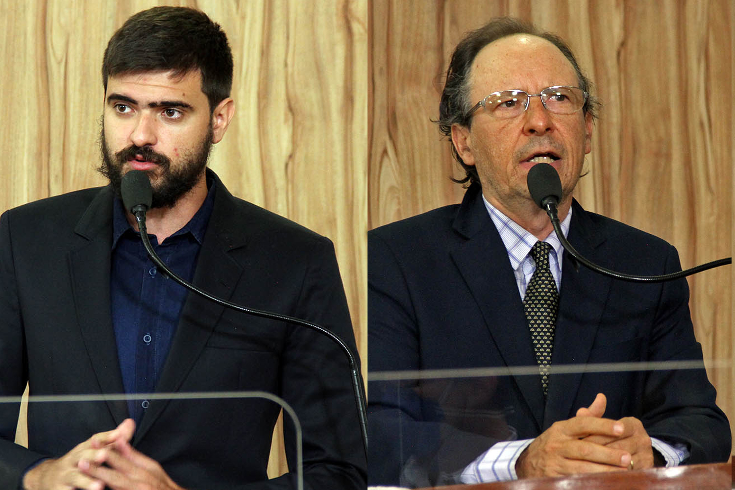 #PraCegoVer: Foto-montagem mostra o vereador Gabriel Bueno no lado esquerdo e o vereador Henrique Conti no lado direito.